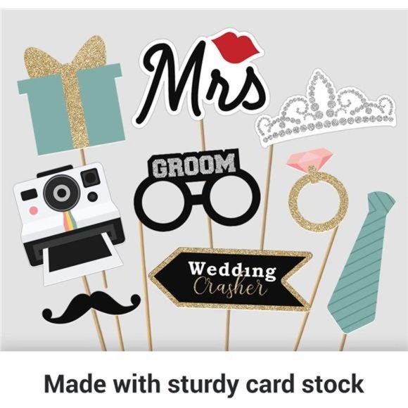 Fully Assembled Wedding Photo Booth Props - Set of 40 - Gold, Pink, Teal - Picture 7 of 7